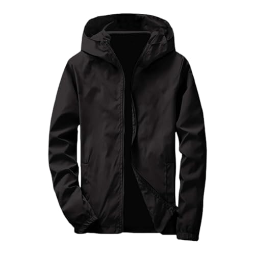Generisch Regenjacke Herren Leicht Faltbar Softshelljacke mit Kapuze Dünne Arbeitsjacke Winddicht Wasserdicht Atmungsaktiv Übergangsjacke Große Größen Sport Winddicht Outdoorjacke (Black, 7XL) von Generisch