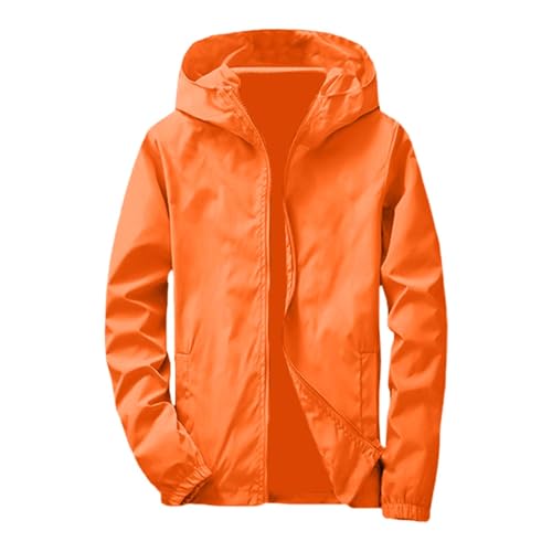 Generisch Regenjacke Herren Leicht Faltbar Softshelljacke mit Kapuze Dünne Arbeitsjacke Winddicht Wasserdicht Atmungsaktiv Übergangsjacke Große Größen Sport Winddicht Outdoorjacke (Orange, 7XL) von Generisch