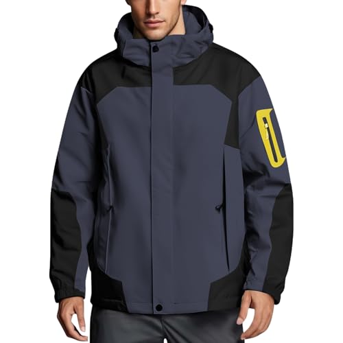 Generisch Regenjacke Herren Regenmantel Herren Leicht Wasserdicht Windjacke Fahrrad Kapuzenjacke Einfarbig Outdoorjacke Atmungsaktiv Übergangsjacke für Herren von Generisch
