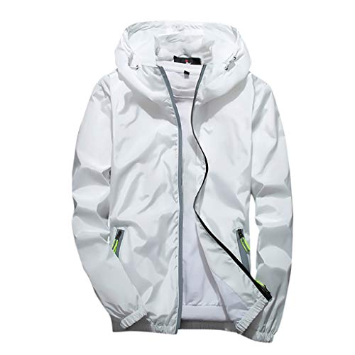 Generisch Regenjacke Herren Wasserdicht Atmungsaktiv Dünne Leichte Jacke Windbreaker Kapuze Regenjacke Reflektierender Reißverschluss + normale Passform (Weiß, L) von Generisch