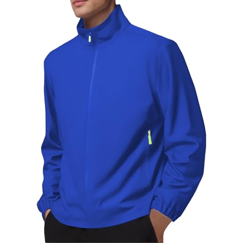 Generisch Regenjacke Herren Wasserdicht Atmungsaktiv – Leicht Windjacke Ohne Kapuze – Dünne Reißverschluss Funktionsjacke – Outdoor Softshelljacke Einfarbig Sweatjacke Für Camping Angeln Wandern von Generisch