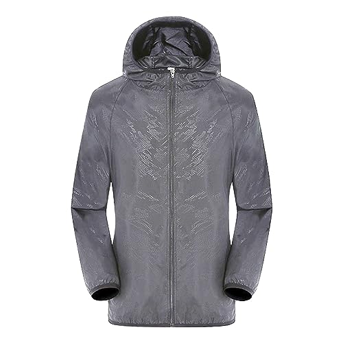 Generisch Regenjacke Herren Wasserdicht Atmungsaktiv Softshelljacke Outdoor Leichte Sommerjacke Damen Übergangsjacke mit Kapuze Windjacke Ultraleicht Herren Mäntel & Jacken (AF-Grey, L) von Generisch