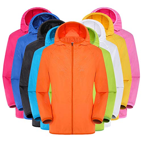 Generisch Regenjacke Herren Wasserdicht Sonnenschutz Packbare Ultraleichte Windjacke Fahrrad Regenmantel Einfarbig Outdoorjacke Atmungsaktiv Übergangsjacke Allwetterjacke Rain Jacket (001-Orange, M) von Generisch