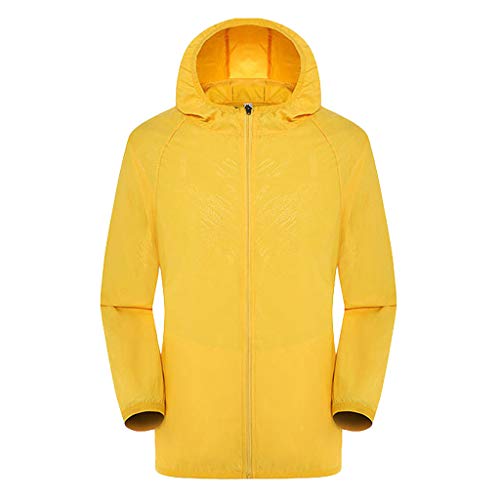 Generisch Regenjacke Herren Wasserdicht Sonnenschutz Packbare Ultraleichte Windjacke Fahrrad Regenmantel Einfarbig Outdoorjacke Atmungsaktiv Übergangsjacke Allwetterjacke Rain Jacket (Yellow, XXXXL) von Generisch