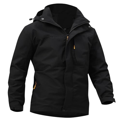 Generisch Regenjacke Herren Wasserdicht Winddicht Outdoorjacke mit abnehmbarer Kapuze Leichte Funktionsjacke mit 4 Taschen Übergangsjacke für Freizeit Wandern Fahrrad Camping von Generisch