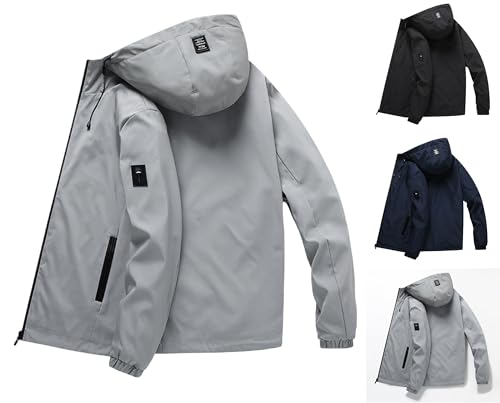 Generisch Regenjacke Herren Winterjacke Übergangsjacke Wasserdicht Winddicht Regenponcho mit Kapuze Softshelljacke Warm Windbreaker Einfarbig Laufjacke Reißverschluss Jacke Angebote Schwarz XL von Generisch