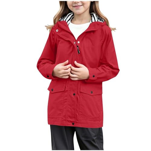 Generisch Regenjacke Kinder Wasserdicht Softshelljacke Regenjacke Mädchen Wind Übergangsjacke Softshelljacke mit Kapuze Dünne Sportjacke Leichte Gefütterte Jacken Herbst Windjacke Winddicht Mantel von Generisch