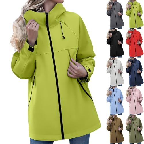 Generisch Regenjacke Leichte Sommerjacke Damen Wasserdicht Atmungsaktiv Windbreaker Regenjacke Mit Kapuze Reißverschluss Übergangsjacke Softshelljacke Fahrradjacke Damen Outdoorjacke Wanderjacke von Generisch