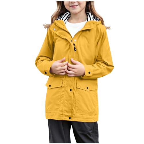 Generisch Regenjacke Mädchen Wasserdicht Winddicht Atmungsaktiv Softshelljacke mit Kapuze Leichte Übergangsjacke Reißverschluss Windbreaker Preppy Regenmantel Trenchcoat Outdoor Funktionsjacke von Generisch