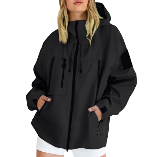 Generisch Regenjacke für Damen Leicht Softshelljacke Sommerjacke Atmungsaktiv Fahrradjacke übergangsjacke Wasserdicht Atmungsaktiv Softshelljacke Einfarbig Regenmantel Funktionsjacke mit Kapuze von Generisch