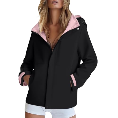 Generisch Regenjacke für Damen Leicht Softshelljacke Sommerjacke Atmungsaktiv Fahrradjacke übergangsjacke Wasserdicht Atmungsaktiv Softshelljacke Einfarbig Regenmantel Funktionsjacke mit Kapuze von Generisch