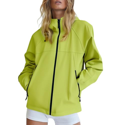 Generisch Regenjacke für Damen Leicht Softshelljacke Sommerjacke Atmungsaktiv Fahrradjacke übergangsjacke Wasserdicht Atmungsaktiv Softshelljacke Einfarbig Regenmantel Funktionsjacke mit Kapuze von Generisch