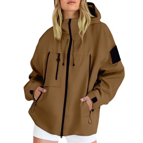 Generisch Regenjacke für Damen Leicht Softshelljacke Sommerjacke Atmungsaktiv Fahrradjacke übergangsjacke Wasserdicht Atmungsaktiv Softshelljacke Einfarbig Regenmantel Funktionsjacke mit Kapuze von Generisch