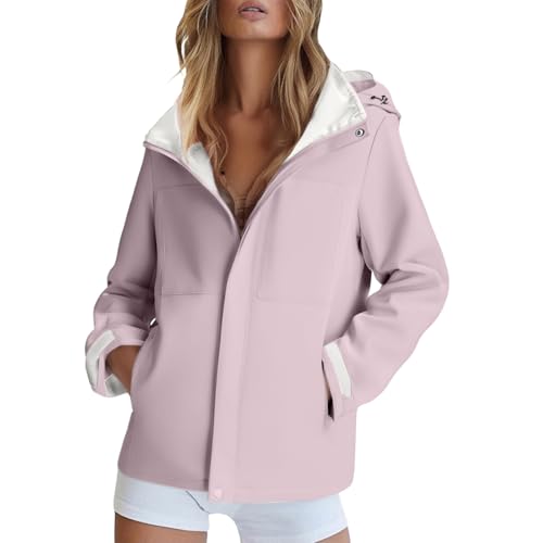 Generisch Regenjacke für Damen Leicht Softshelljacke Sommerjacke Atmungsaktiv Fahrradjacke übergangsjacke Wasserdicht Atmungsaktiv Softshelljacke Einfarbig Regenmantel Funktionsjacke mit Kapuze von Generisch