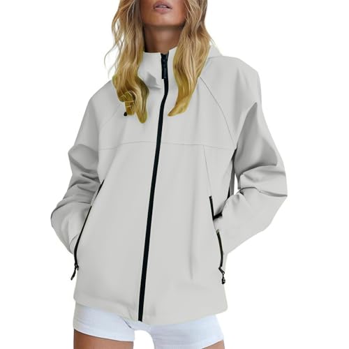 Generisch Regenjacke für Damen Leicht Softshelljacke Sommerjacke Atmungsaktiv Fahrradjacke übergangsjacke Wasserdicht Atmungsaktiv Softshelljacke Einfarbig Regenmantel Funktionsjacke mit Kapuze von Generisch
