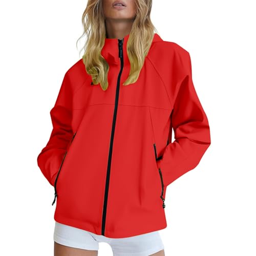 Generisch Regenjacke für Damen Leicht Softshelljacke Sommerjacke Atmungsaktiv Fahrradjacke übergangsjacke Wasserdicht Atmungsaktiv Softshelljacke Einfarbig Regenmantel Funktionsjacke mit Kapuze von Generisch