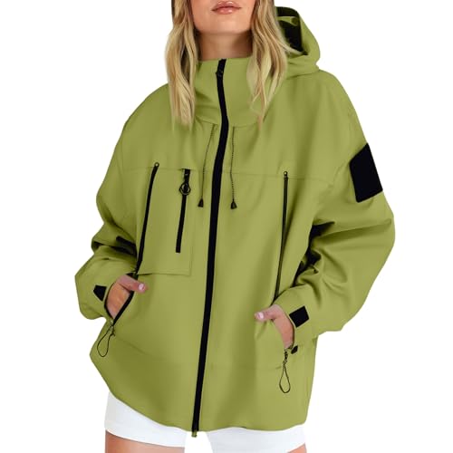Generisch Regenjacke für Damen Leicht Softshelljacke Sommerjacke Atmungsaktiv Fahrradjacke übergangsjacke Wasserdicht Atmungsaktiv Softshelljacke Einfarbig Regenmantel Funktionsjacke mit Kapuze von Generisch