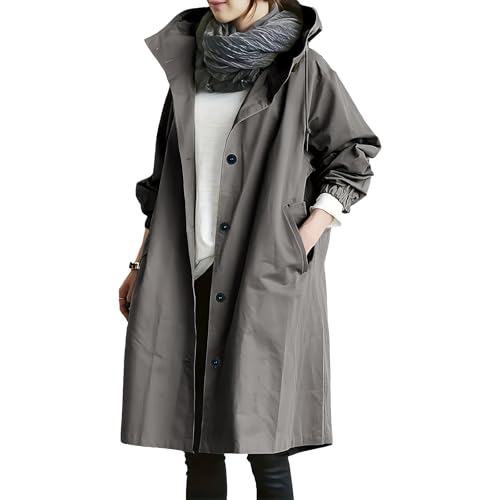 Generisch Regenjacke für Damen Wasserdicht Atmungsaktiv Softshelljacke Einfarbig Regenmantel mit Kapuze Große Größen ​windjacke Wandern Regenjacken Trenchcoat Lang Regenmantel Windbreaker von Generisch