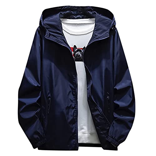 Generisch Regenjacken, Herren Wasserdicht Atmungsaktiv Winddichte Funktionsjacke Outdoor Wanderjacke Mäntel Mit Kapuze Motorrad Regenbekleidung Leicht Regenjacke Baustelle (5XL, Dark Blue) von Generisch