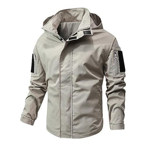 Generisch Regenjacken Für Herren, Wasserdicht Atmungsaktiv Leichte Regenmantel Mit Kapuze Windbreaker Outdoorjacke Männer Regenbekleidung Fahrrad Winterjacke Herren Softshell (M, Khaki) von Generisch