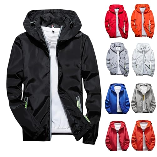 Generisch Regenjacken Für Herren, Wasserdicht Atmungsaktiv Leichte Regenmantel Mit Kapuze Windbreaker Outdoorjacke Männer Regenjacke Herren Leicht Wasserdichte Herausnehmbarer (XXL, Black) von Generisch