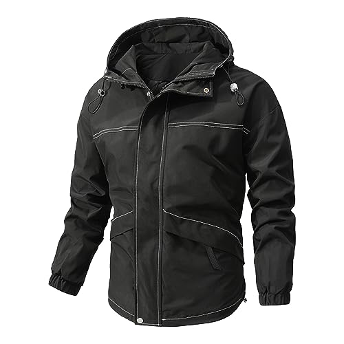 Generisch Regenjacken Herren, Wasserdichte Outdoor Atmungsaktive Wandern Funktionelle Winddichte Regenjacke Mit Kapuze Sommerjacke Herren Motorrad Kleines Packmaß Windjacke (4XL, Black) von Generisch