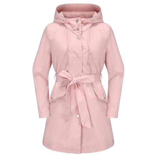 Generisch Regenmantel Damen Lang Atmungsaktiv übergangsjacke Funktionsjacke Leichte Dünne Langarm Sommerjacke Reißverschluss Outdoorjacke mit Kapuze Wanderjacke Windbreaker von Generisch
