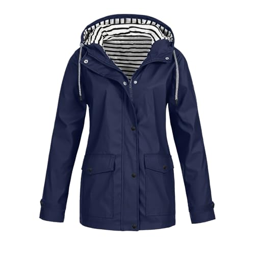 Generisch Regenmantel Damen Wasserdicht Leicht Faltbar Windbreaker Langarm mit Haube Outdoorjacke Atmungsaktiv mit Tasche Regenponcho Wasserdicht Outdoor Sport Wanderjacke Radjacke von Generisch