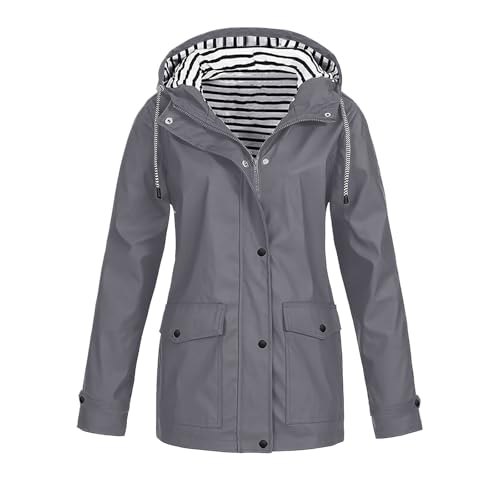 Generisch Regenmantel Damen Wasserdicht Leicht Faltbar Windbreaker Langarm mit Haube Outdoorjacke Atmungsaktiv mit Tasche Regenponcho Wasserdicht Outdoor Sport Wanderjacke Radjacke von Generisch