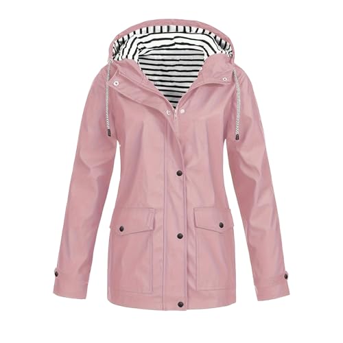 Generisch Regenmantel Damen Wasserdicht Leicht Faltbar Windbreaker Langarm mit Haube Outdoorjacke Atmungsaktiv mit Tasche Regenponcho Wasserdicht Outdoor Sport Wanderjacke Radjacke von Generisch