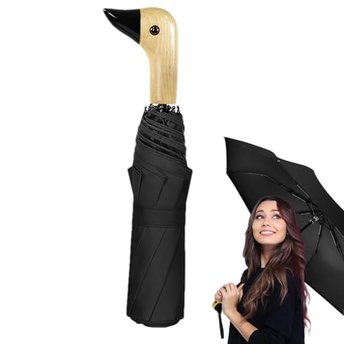Generisch Regenschirm mit Entengriff, Regenschirm mit Entenkopf | Regenschirme - 8-Rippen-Regenschirme für Regen, Sonne, Reiseschirm, 3 faltbarer Regenschirm mit Holzgriff für Mädchen von Generisch