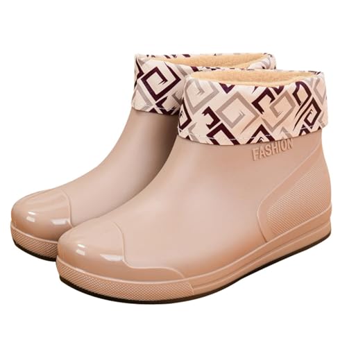 Generisch Regenschuhe Damen Wasserdichte Schuhe Damen Wasserdicht Retro-Stil Weitschaft Breite Füße Einfarbig Stiefeletten Mode Weit Halbhoch Kurzschaft Wasserfeste Schuhe von Generisch