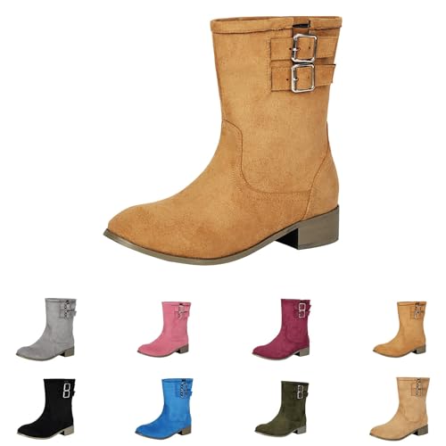 Generisch Regenstiefeletten Damen Cowboystiefel Herbst Spitz Zehe Mit Blockabsatz Schnallen Knöchelstiefel Einfarbig Mode Elegant Damenstiefel Outdoor Große Größen Kurzstiefel,33-43.5 Eu von Generisch