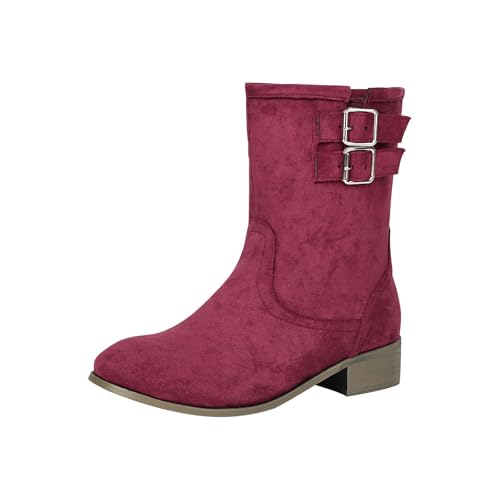 Generisch Regenstiefeletten Damen Cowboystiefel Herbst Spitz Zehe Mit Blockabsatz Schnallen Knöchelstiefel Einfarbig Mode Elegant Damenstiefel Outdoor Große Größen Kurzstiefel,33-43.5 Eu von Generisch