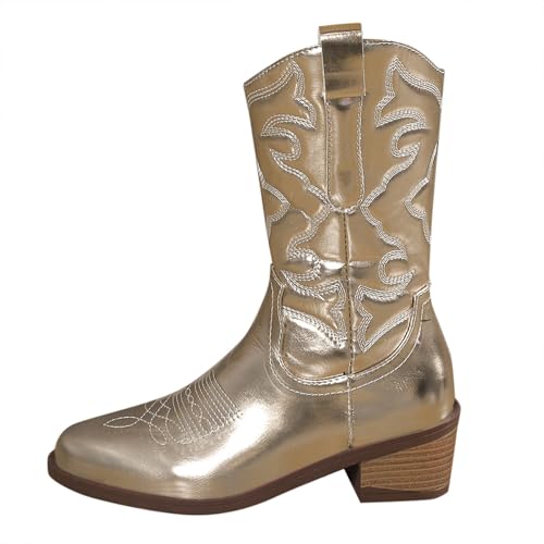 Generisch Regenstiefeletten Damen Halbstiefel Herbst Lackleder Spitz Zehe Kurzstiefel Einfarbig Mit Blumen Block Heels Knöchelstiefel Große Größen Ankle Boots Casual Elegant Damenstiefel,37.5-41 Eu von Generisch