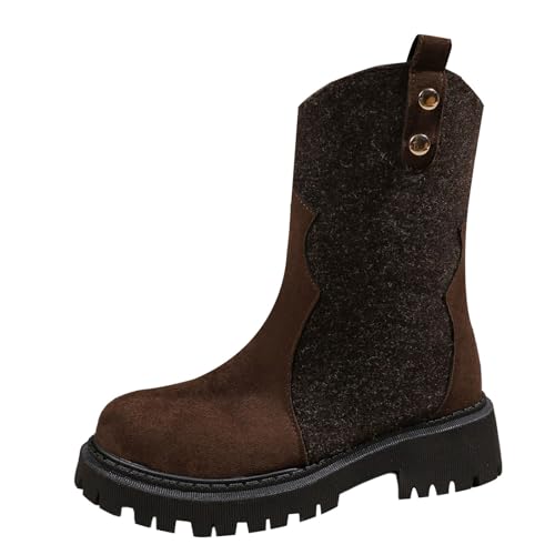 Generisch Regenstiefeletten Damen Halbstiefel Herbst Runde Zehen Dicker Sohle Plissierte Stiefel Einfarbig Slip On Rutschfeste Abriebfest Knöchelstiefel Outdoor Elegant Casual Damenstiefel,34-42 Eu von Generisch