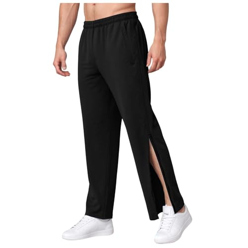 Generisch Reha Hose Damen Herren Seitlich Zu Öffnen Baggy Trainingshose mit Seitlichem und Reißverschluss Am Bein Weites Bein Schnellfickerhose Druckknöpfen Sporthose Freizeithose Breite Jogginghose von Generisch