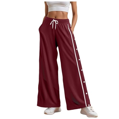 Generisch Reha Hose Damen Seitlich zu öffnen Baggy Trainingshose Jogginghose mit Seitlicher Knopfleiste Baumwolle Gummibund Lang Sporthose Weites Bein Casual Lose Sportswear Freizeithose Sweatshose von Generisch