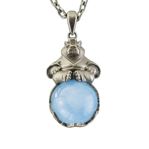 Generisch Rein handgefertigter 925 Sterling Silber Capybara-Totem-Anhänger · Natürlicher Aquamarin · Meditations- & Zen-Schmuckstück von Generisch