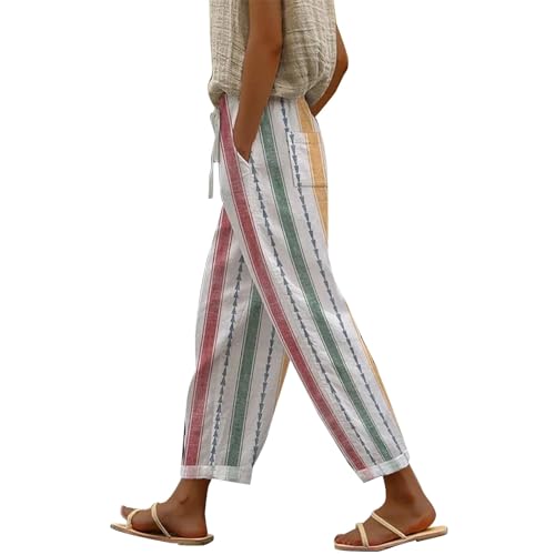 Generisch Reise Must Have 7/8 Hose Damen Sommer Leicht Capri Leinenhose Sommerhose Baumwolle Leinen Stoffhose Lockere Strandhose Freizeithose Damen Große Größen Sale von Generisch