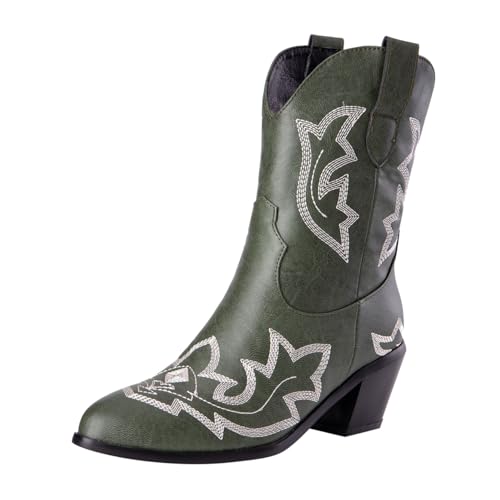 Generisch Reitstiefeletten Damen Western Westernstiefel Damen Kurz, Schlupfstiefel Stickerei Trachtenstiefel Slip On Damenstiefel Mit Blockabsatz Übergangsstiefel Casual Cowboystiefel Kurzstiefel von Generisch