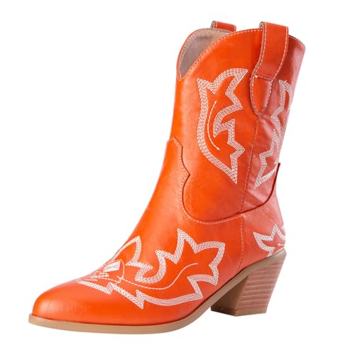 Generisch Reitstiefeletten Damen Western Westernstiefel Damen Kurz, Schlupfstiefel Stickerei Trachtenstiefel Slip On Damenstiefel Mit Blockabsatz Übergangsstiefel Casual Cowboystiefel Kurzstiefel von Generisch