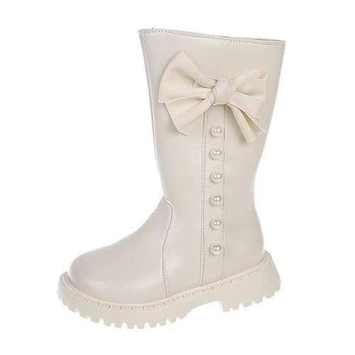Generisch Reitstiefeletten Kinder Winterstiefel mit Schleife Stiefeletten Niedliche Lederstiefel Outdoor Boots Freizeit Prinzessin Schuhe Einfarbige Dirndlschuhe Westernstiefel von Generisch