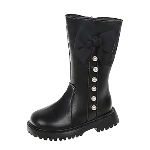 Generisch Reitstiefeletten Kinder Winterstiefel mit Schleife Stiefeletten Niedliche Lederstiefel Outdoor Boots Freizeit Prinzessin Schuhe Einfarbige Dirndlschuhe Westernstiefel von Generisch