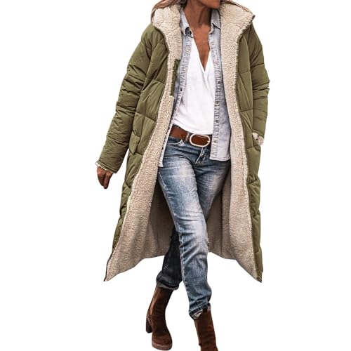 Generisch Restposten Wolle, Wintermantel Damen Lang Auf Beiden Pufferjacken Warmer Kapuzenmantel Winterjacke Casual Wintermantel mit Kapuze Frauen Oberbekleidung Outdoorjacke Steppjacke Steppmantel von Generisch
