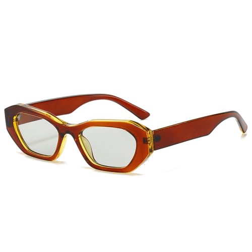 Generisch Retro Irregular Sunglasses Women Men Small Frame Sun Glasses Gradient Shades UV400 Eyeglasses(Tea Silver) von Generisch