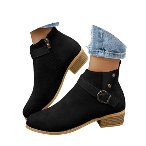 Generisch Retro Wildleder Stiefeletten Damen Chelsea Kurz Stiefel Elegant Ankle Boots Stiefel Mit Fußgewölbeunterstützung Stiefeletten Mit Niedrigem Absatz spitzer Spitze Und Reißverschluss Hinten von Generisch