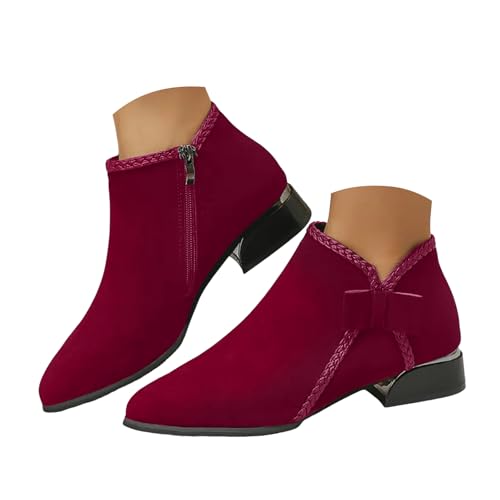 Generisch Retro Wildleder Stiefeletten Damen Chelsea Kurz Stiefel Elegant Ankle Boots Stiefel Mit Fußgewölbeunterstützung Stiefeletten Mit Niedrigem Absatz spitzer Spitze Und Reißverschluss Hinten von Generisch