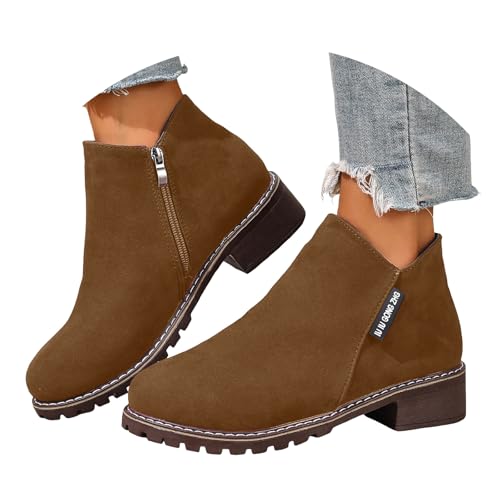 Generisch Retro Wildleder Stiefeletten Damen Chelsea Kurz Stiefel Elegant Ankle Boots Stiefel Mit Fußgewölbeunterstützung Stiefeletten Mit Niedrigem Absatz spitzer Spitze Und Reißverschluss Hinten von Generisch