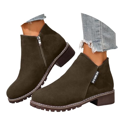 Generisch Retro Wildleder Stiefeletten Damen Chelsea Kurz Stiefel Elegant Ankle Boots Stiefel Mit Fußgewölbeunterstützung Stiefeletten Mit Niedrigem Absatz spitzer Spitze Und Reißverschluss Hinten von Generisch